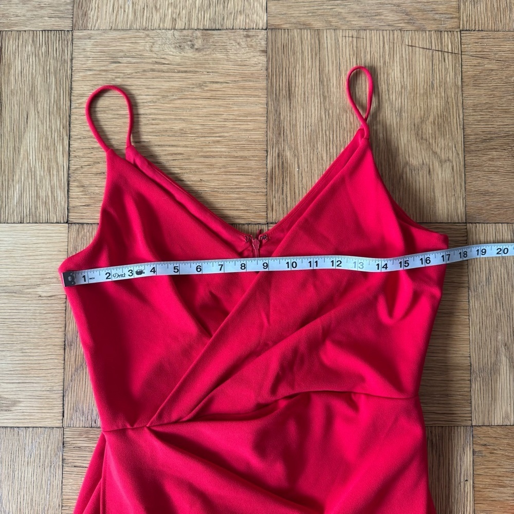 Betsey Johnson Size 8 Red Mini Dress Cocktail Faux Wrap Twist Slit - Picture 6 of 8
